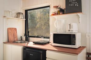 a kitchen counter with a microwave and a sink at Mirror Reflections by Tiny Away in Tamborine