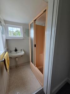 a bathroom with a shower and a sink at Dalton's Deed in Roxburgh +20 photos