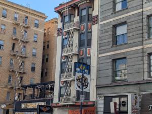 a fire escape on the side of a building at Winsor Hotel in San Francisco