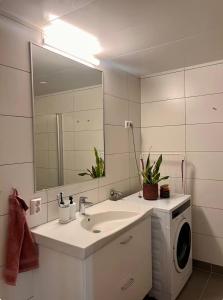 a bathroom with a sink and a washing machine at Cozy private room centrally in Jessheim in Jessheim +10 photos