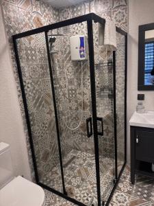 a shower in a bathroom with a toilet at The Rooms Lara in Antalya +39 photos