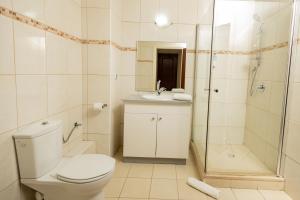 a bathroom with a toilet and a shower and a sink at Almar Aparthotel in Lobito +12 photos