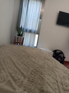 a bedroom with a white bed with a window at Lezca in Concordia