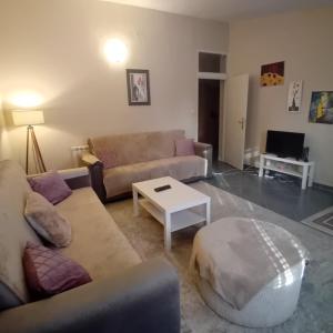 a living room with a couch and a table at Podgorica apartment in Podgorica