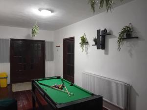a room with a green pool table in it at Cabana Maguri in Măguri