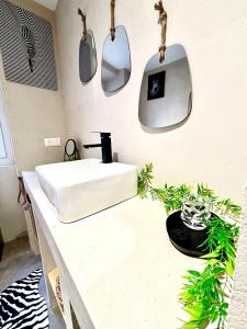 a bathroom with a sink and a mirror on the wall at Le Safari - Montélimar in Montélimar