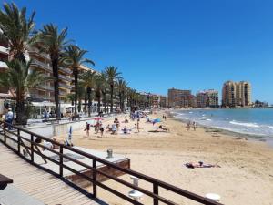 people on a beach with palm trees and the ocean at Costa Royale APARTAMENT in Torrevieja +11 photos