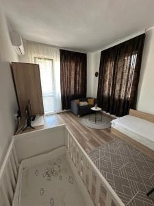 a living room with a bed and a couch at Apartment ADELINA in Tsarevo +15 photos