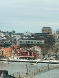 a view of a city with a river and buildings at Romslig leilighet på Træleborg i Tønsberg in Tønsberg