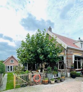 a house with a wooden fence and a tree at 1920Renesse in Renesse
