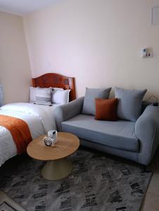 a living room with a couch and a bed at FloJoy Haven Machakos in Machakos