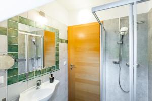 a bathroom with a shower and a sink at Buchgrabenhof in Windisch Minihof +43 photos