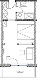 a black and white floor plan of a bathroom at Pension Berger in Oberlech