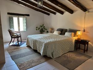 a bedroom with a large bed and a chair at casa mushin in Useras