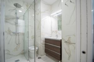a bathroom with a shower and a toilet and a sink at Zambra en Cádiz in Cádiz +28 photos