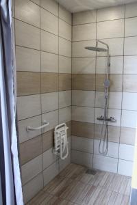 a bathroom with a shower with a glass door at Domaine de la Touche Mosnay in Mosnay +34 photos