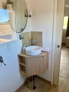 a bathroom with a sink and a mirror at Les Terrasses de Lô in Bormes-les-Mimosas