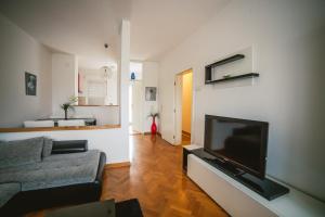 a living room with a couch and a flat screen tv at Viktorija Apartment in Belgrade