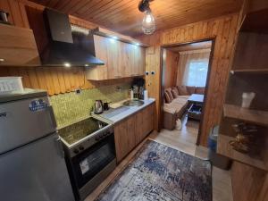 eine Küche mit Spüle und Herd Oberer Backofen in der Unterkunft Vila Bon in Tetovo