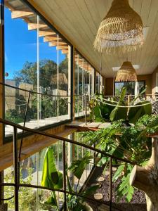 a room with a large window and a plant at SAWUBONA in Les Adrets de l'Esterel
