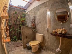 a bathroom with a toilet and a mirror at Casa do Francês in Japaratinga
