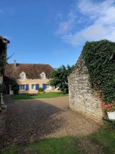 a house with a brick wall with a ivy at Le ry de pouzioux in Chauvigny