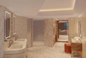 a bathroom with two sinks and two mirrors at Hotel Londres in Caracas +5 photos
