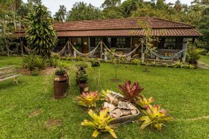 ein Haus mit einem Garten mit Pflanzen im Hof in der Unterkunft Hospedaria Abbud & Fernandez in Ipiabas