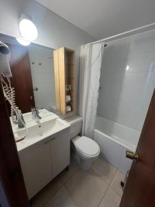 a bathroom with a toilet and a sink and a shower at Colorado Apart Hotel in El Colorado +53 photos