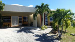 a house with two palm trees in front of it at Ocean View in La Parguera