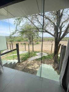 a window in a room with a view of a tree at Suítes Domo do Matto in Garanhuns