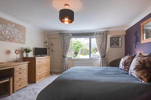 a bedroom with a bed and a tv and a window at 2 Bed in Woolacombe oc-narr9 in Woolacombe