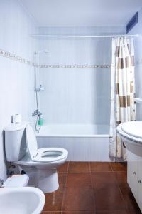 a bathroom with a toilet and a sink and a tub at Casa da Ramada in Campo do Gerês +23 photos