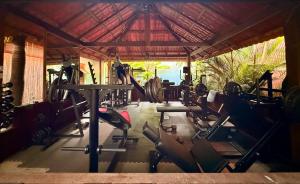 a gym with a bunch of exercise equipment in it at Villa Éden in Alter do Chao