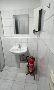 a bathroom with a sink and a fire hydrant at 1 bedroom apartment 2 guests in Aschaffenburg +3 photos