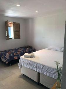 a bedroom with a large bed and a mirror at Pousada Mandacaru, próximo a Usina de Arte in Campestre