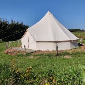 a large white tent in a field of grass at Stenbækgård - Farm Glamping in Højslev