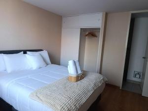 a hotel room with a bed with a box of tissues at The harmony suit in San Antonio