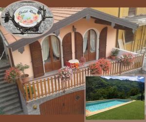 a picture of a house with a balcony and a pool at Chalet con Piscina in Garzeno