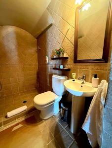 a bathroom with a toilet and a sink at ByDoukas Mountain Resort in Palaios Agios Athanasios +43 photos