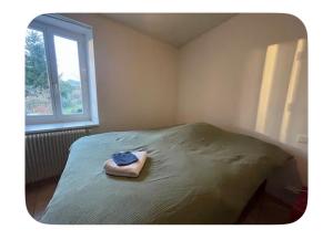 a bedroom with a bed with a towel on it at Chambre dans Maison de campagne in Barbaste