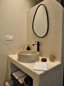 a bathroom with a sink and a mirror on a counter at La Filature 1813 in Wasselonne