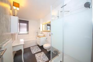 a bathroom with a toilet and a glass shower at Modern Luxury Villa Antonia in Mössingen +53 photos