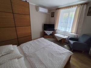 a bedroom with a bed and a chair and a window at Apartment Ferienwohnung by Interhome in Tihany