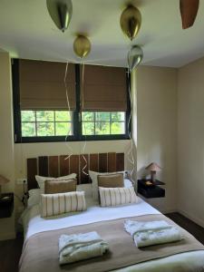 a bedroom with a large bed with two pillows at La Filature 1813 in Wasselonne