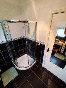 a shower with a glass door in a bathroom at An Tuar Ceatha in Castlebar