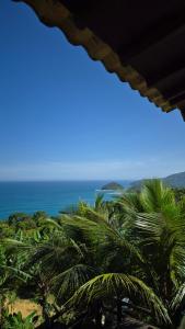 a view of the ocean from a beach with palm trees at Chale Tupi da Pedra in Trindade