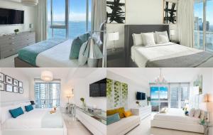 a collage of two pictures of a bedroom at Brickell by Miami Vacation Rentals in Miami