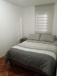 a bed in a white room with a window at Eluney 3 in Valdivia