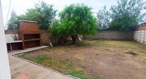 a yard with a tree and a brick wall at Dpto Los Pinos in Fernández